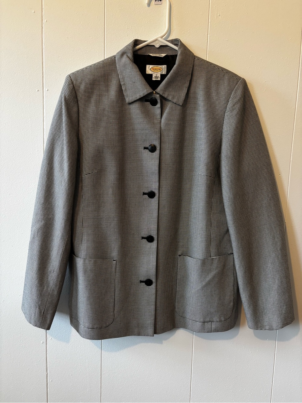 Talbots Black & White Micro Houndstooth Button Jacket